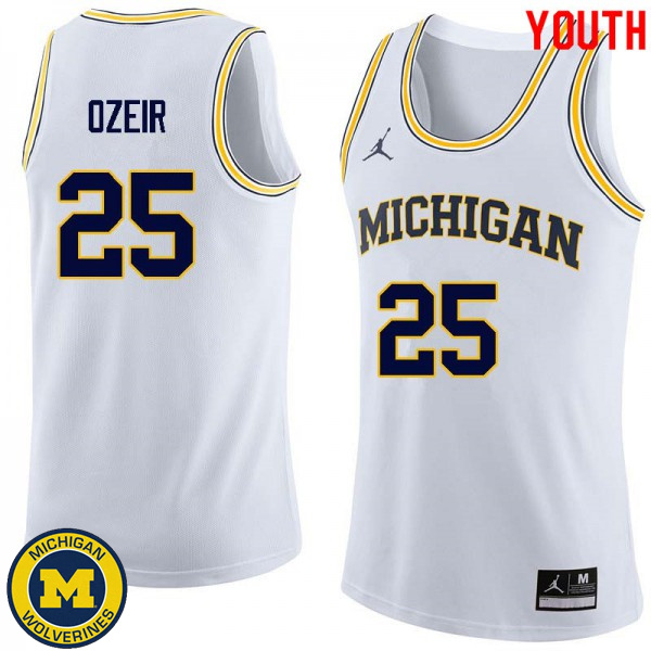 Youth Michigan Wolverines #25 Naji Ozeir White University Basketball Jersey